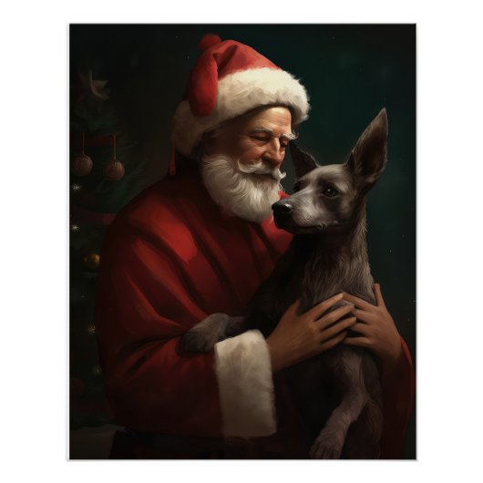 Xoloitzcuintliとサンタクロースフェスティバルクリスマス ポスター (正面)