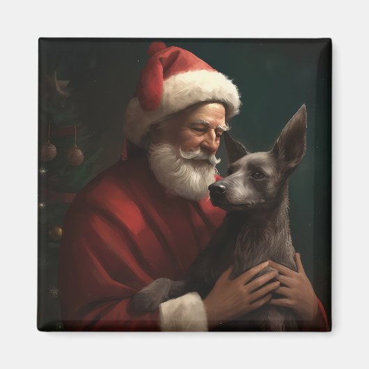 Xoloitzcuintliとサンタクロースフェスティバルクリスマス マグネット (正面)