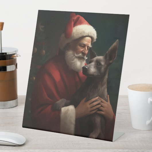 Xoloitzcuintliとサンタクロースフェスティバルクリスマス 台座サイン (インサイチュ)
