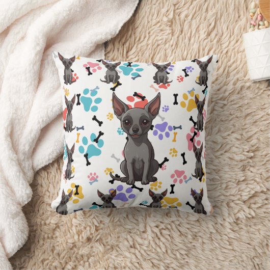 Xoloitzcuintliボーン&ポーズプリント クッション (ブランケット)