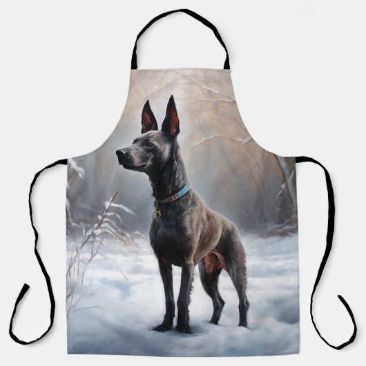 Xoloitzcuintli雪のクリスマスを許可 エプロン (正面)