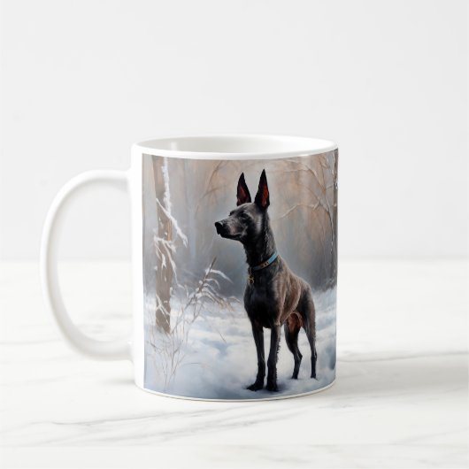 Xoloitzcuintli雪のクリスマスを許可 コーヒーマグカップ (左)