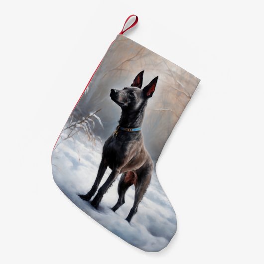 Xoloitzcuintli雪のクリスマスを許可 スモールクリスマスストッキング (正面 (吊り時))
