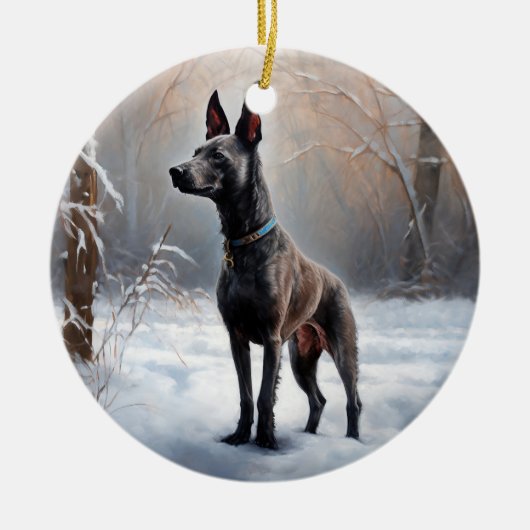 Xoloitzcuintli雪のクリスマスを許可 セラミックオーナメント (正面)