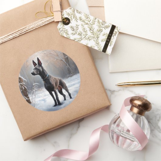 Xoloitzcuintli雪のクリスマスを許可 ラウンドシール (ギフト)
