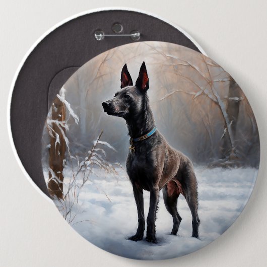 Xoloitzcuintli雪のクリスマスを許可 缶バッジ (正面&裏面)
