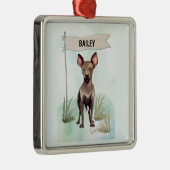 Xoloitzcuintli Watercolor Personalized Dog メタルオーナメント (右)