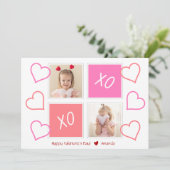 XOXOかわいいキッズフォトピンクハッピーバレンタインデー シーズンカード (スタンド正面)