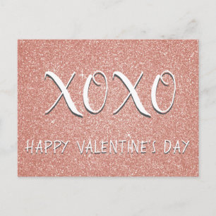 XOXOのバレンタインデーのピンクのバラの金ゴールドの輝き シーズンポストカード