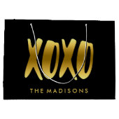 XOXOの抱擁およびキスのフェイクな金ゴールドのタイポグラフィの黒 ラージペーパーバッグ (裏面)
