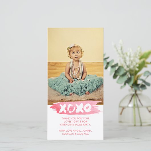 XOXOの水彩画は抱擁に感謝していしています写真カード接吻します サンキューカード (スタンド正面)