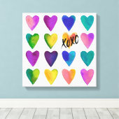 XOXOを鮮やか使用した水色ハート キャンバスプリント (インサイチュ (ウッドフロア))