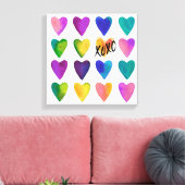 XOXOを鮮やか使用した水色ハート キャンバスプリント (インサイチュ (リビング))