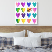 XOXOを鮮やか使用した水色ハート キャンバスプリント (インサイチュ (寝室))
