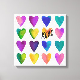 XOXOを鮮やか使用した水色ハート キャンバスプリント