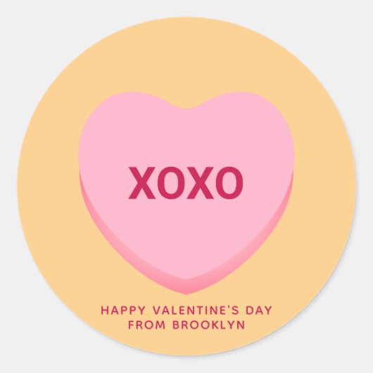 XOXOオレンジピンク会話ハートバレンタイン ラウンドシール (正面)
