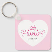 XOXOカスタム文字写真かわいいピンクのハート キーホルダー (正面)