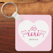 XOXOカスタム文字写真かわいいピンクのハート キーホルダー (正面)