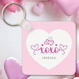 XOXOカスタム文字写真かわいいピンクのハート キーホルダー