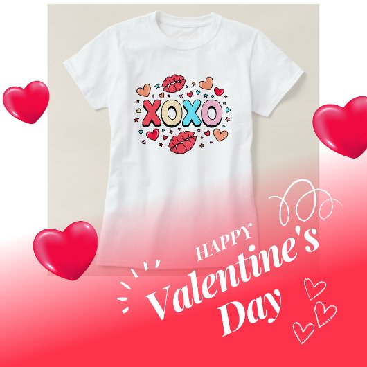 XOXOキスと白のハート Tシャツ