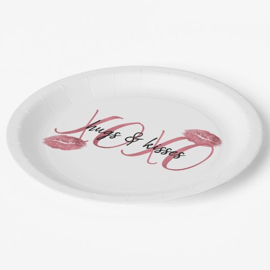 XOXOキスピンクリップパーソナライズされた引用文 ペーパープレート (アングル)