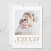 XOXOシャンパフェイクニュ金ゴールドグリッターバレンタインデー シーズンカード (正面)