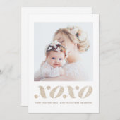 XOXOシャンパフェイクニュ金ゴールドグリッターバレンタインデー シーズンカード (正面/裏面)