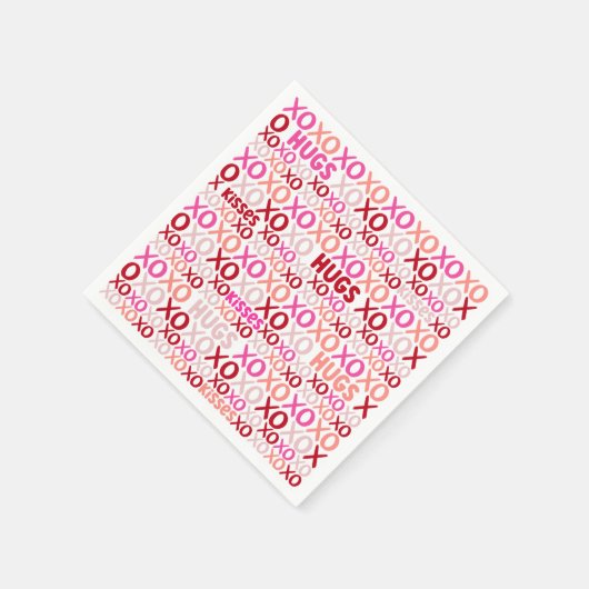 XOXOハグとキスピンクと赤ガレンティンパーティー スタンダードカクテルナプキン (角)