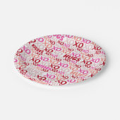 XOXOハグとキスピンクと赤ガレンティンパーティー ペーパープレート (アングル)
