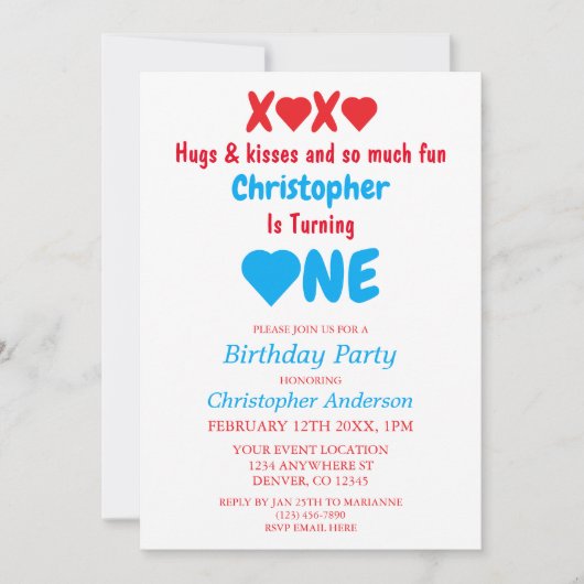 XOXOハグとキス1st誕生日 招待状 (正面)