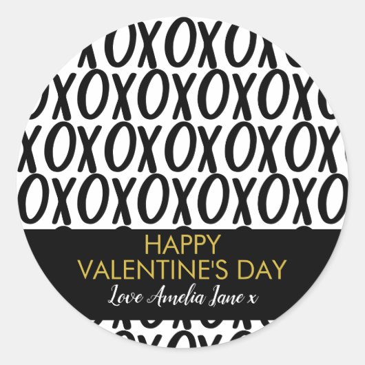 XOXOハグキス白黒ミニマリストバレンタイン ラウンドシール (正面)
