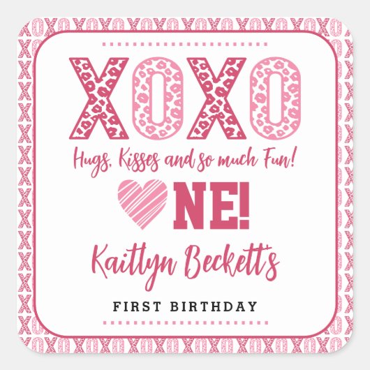 XOXOハグ&キスバレンタインデー1st誕生日 スクエアシール (正面)