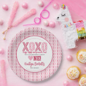 XOXOハグ&キスバレンタインデー1st誕生日 ペーパープレート (パーティー)