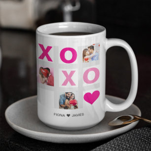 XOXOハッピーバレンタインデーピンクハートカスタム写真 コーヒーマグカップ