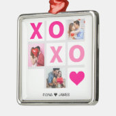 XOXOハッピーバレンタインデーピンクハートカスタム写真 メタルオーナメント (左)