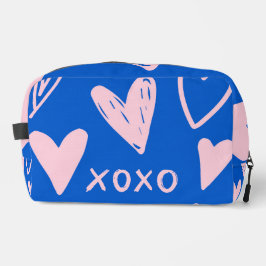 XOXOハートのメイクアップバッグ – かわいい青とピンクのポーチ ドップキット