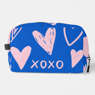 XOXOハートのメイクアップバッグ – かわいい青とピンクのポーチ ドップキット