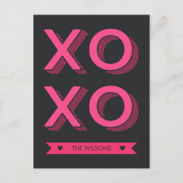XOXOハートピンクと濃い背景 ポストカード