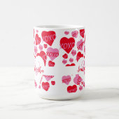 XOXOハートピンクレッドパターンモノグラムホワイト コーヒーマグカップ (中央)