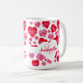XOXOハートピンクレッドパターンモノグラムホワイト コーヒーマグカップ (正面右)