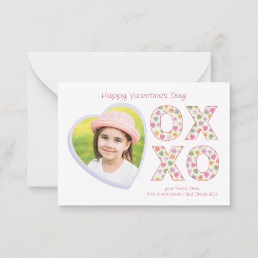 XOXOハートフォトクラスルームのバレンタインカード ノートカード (正面)