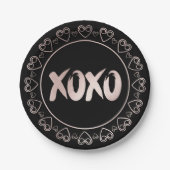 XOXOハート赤面ピンク |手書き文字のブラシストローク ペーパープレート (正面)