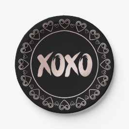 XOXOハート赤面ピンク |手書き文字のブラシストローク ペーパープレート