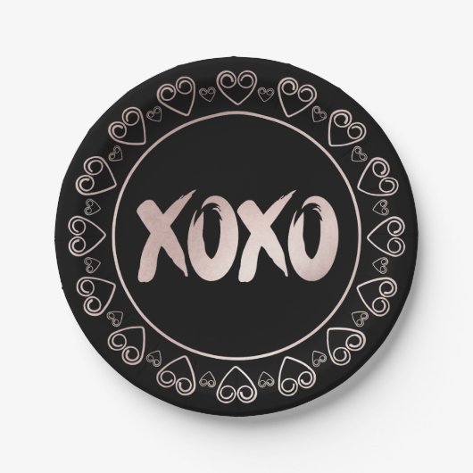 XOXOハート赤面ピンク |手書き文字のブラシストローク ペーパープレート (正面)