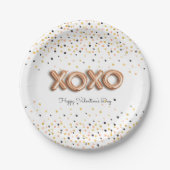 XOXOバラ金ゴールドバルーン |バレンタインデー ペーパープレート (正面)