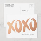 XOXOバラ金ゴールド | Chic Glam モダン Brushstroke Love ポストカード (正面/裏面)