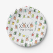 XOXOバレンタインのピンクのバグとキスロブバグ ペーパープレート (正面)