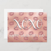 XOXOバレンタインデーピンクローズ金ゴールドリップスティック シーズンポストカード (正面/裏面)