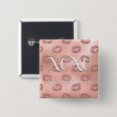 XOXOバレンタインデーピンクローズ金ゴールドリップスティック 缶バッジ (正面&裏面)