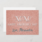 XOXOバレンタインデーピンクローズ金ゴールド輝 シーズンポストカード (正面/裏面)